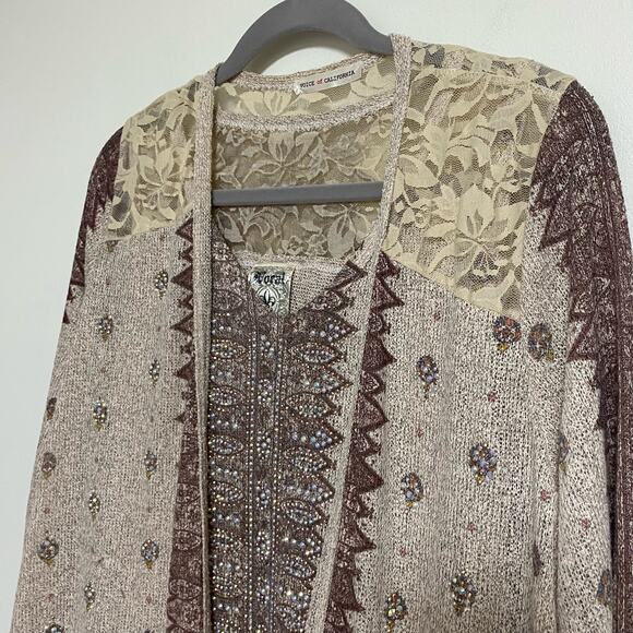 Vocal Two Piece Open Cardigan Sleeveless Tank Shell Womens M Lace Embellished - Picture 8 of 12